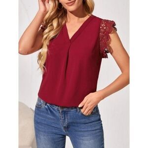 Gibson Maroon Lace Sleeve Top Size 1X NWOT  3 0137